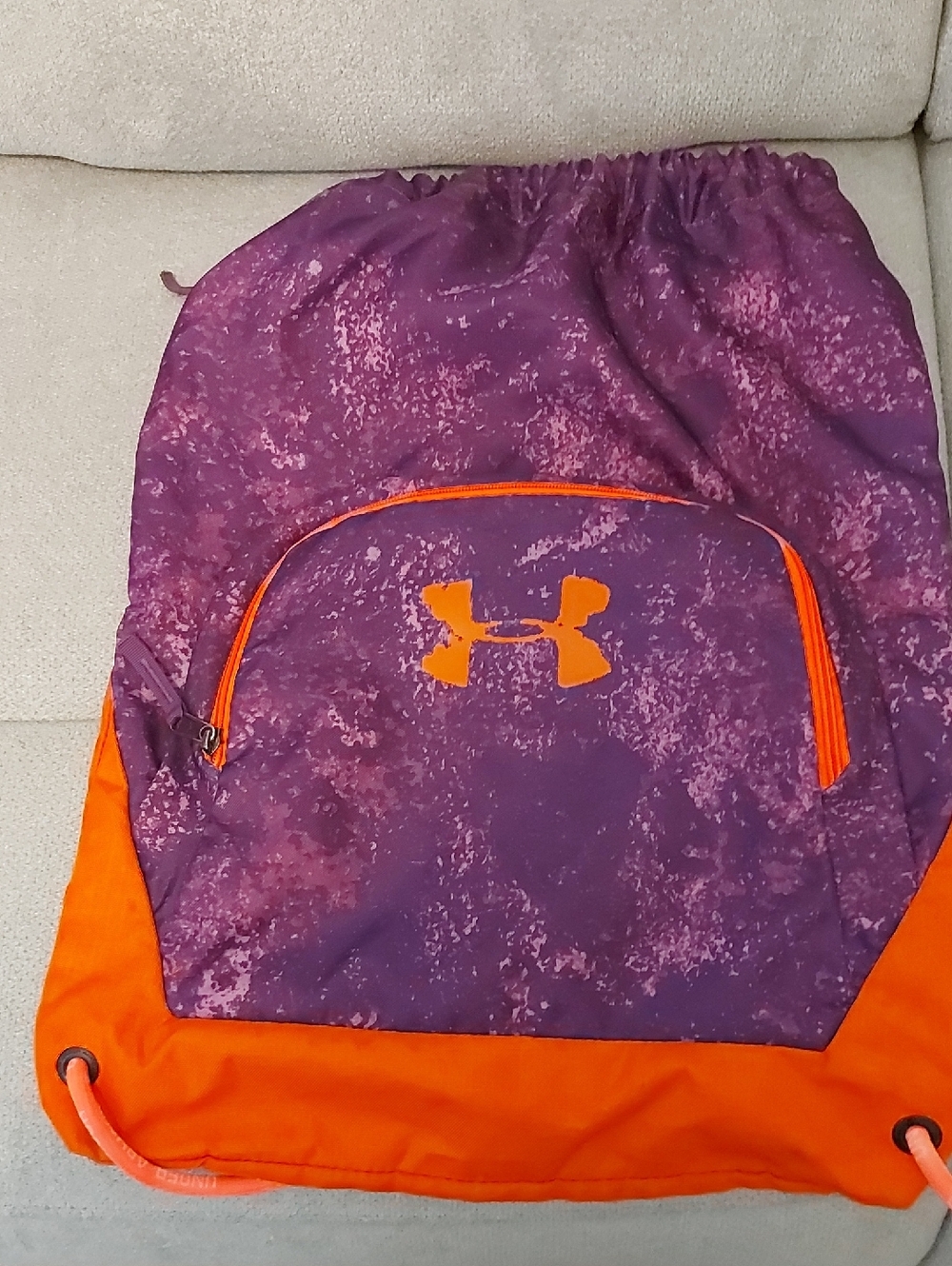 Under Armour Purple Drawstring Backpack with Orange Accents